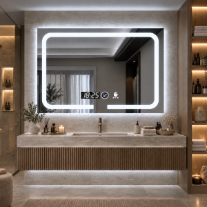 Oglinda moderna pentru baie cu LED, functii smart si senzor de miscare