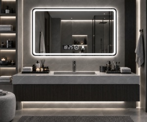 Oglinda moderna pentru baie cu LED, functii smart si senzor de miscare