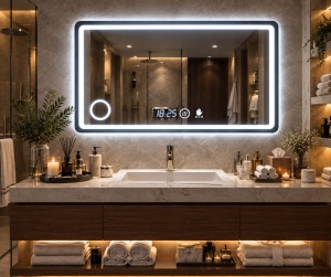 Oglinda smart pentru baie cu LED, afisaj digital si senzor de miscare