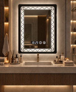 Oglinda LED Touch DECORIALE cu Dezaburire , Ceas si Termometru 80x60cm - "Koris"