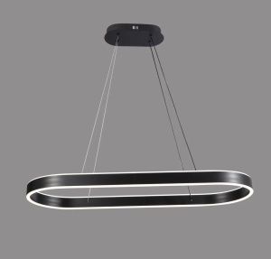 Lustră LED suspendată neagră, formă ovală modernă cu iluminare continuă