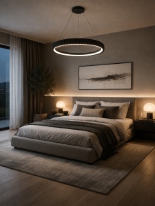 Pendul LED Suspendat Negru cu Design Ondulat si Telecomandă Lumină Reglabilă 3000–6500K - "Zerihon"