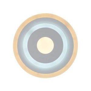 Plafonieră LED modernă cu cercuri luminoase alb–albastru, design minimalist pentru living