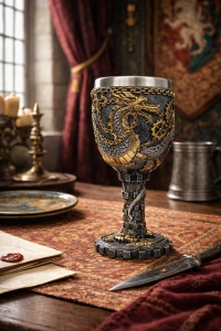 Pocal medieval cu dragon cupa decorativa stil fantasy
