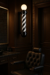 lampă de perete barbershop, spirală alb-negru, cu glob luminos, 90 cm