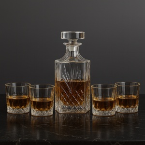 Set Sticla Whiskey cu 4 Pahare - "Argentum"