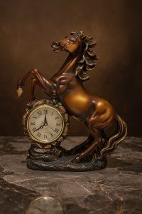 Statuetă decorativă cal cu ceas încorporat, stil elegant