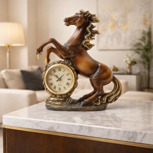 Statuetă decorativă cal cu ceas încorporat, stil elegant