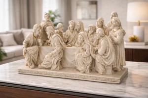 Statuetă decorativă Cina cea de Taină cu Iisus Hristos și cei 12 apostoli, ornament religios creștin pentru interior