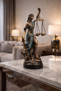 Statueta Justitia cu balanta si sabie, figurina decorativa simbol al dreptatii