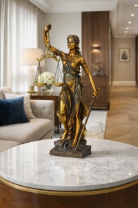 Statuetă Doamna Justiție în picioare, cu sabie și balanță