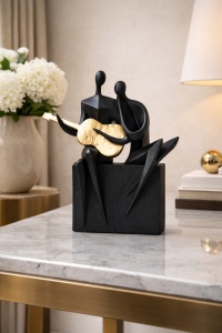 Statueta decorativa duo muzical cu chitara, figurina moderna pentru living