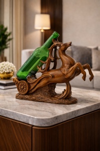 Suport sticlă vin cerb cabrat din rășină imitație lemn