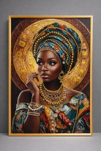 Tablou Femeie Africană cu Pietricele 70x50cm - Gold