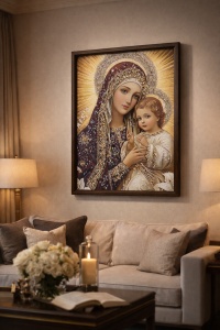 Tablou Maica Domnului cu Pruncul Iisus Hristos cu Pietricele 60x40cm