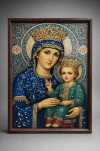 Tablou Maica Domnului cu Pruncul Iisus Hristos cu Pietricele 60x40cm