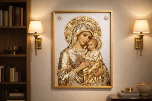 Tablou Maica Domnului cu Pruncul Iisus Hristos cu Pietricele 60x40cm