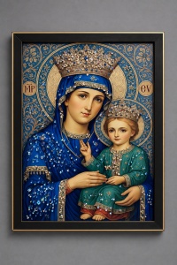 Tablou Maica Domnului cu Pruncul Iisus Hristos cu Pietricele 40x30cm - Black
