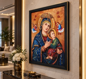 Tablou Maica Domnului cu Pruncul Iisus Hristos cu Pietricele 40x30cm - Black - Img 3