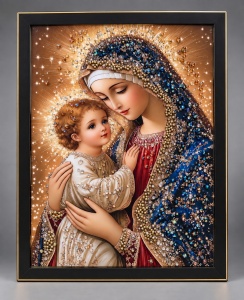 Tablou Maica Domnului cu Pruncul Iisus Hristos cu Pietricele 40x30cm - Black