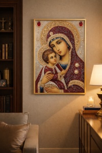 Tablou Maica Domnului cu Pruncul Iisus Hristos cu Pietricele 60x40cm