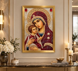 Tablou Maica Domnului cu Pruncul Iisus Hristos cu Pietricele 60x40cm - Gold - Img 2