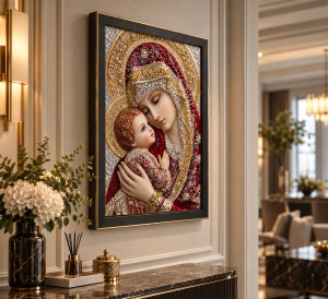 Tablou Maica Domnului cu Pruncul Iisus Hristos cu Pietricele 60x40cm - Black - Img 3