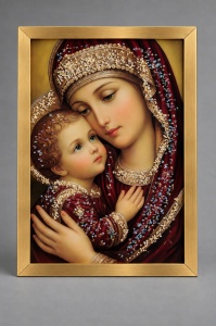Tablou Maica Domnului cu Pruncul Iisus Hristos cu Pietricele 60x40cm - Gold