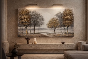 Tablou Reliefat 3D Pictat cu Peisaj Forestier