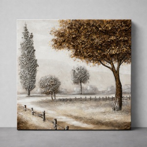 Tablou Reliefat 3D Pictat cu Peisaj Forestier 80x80cm - "Arborelle"