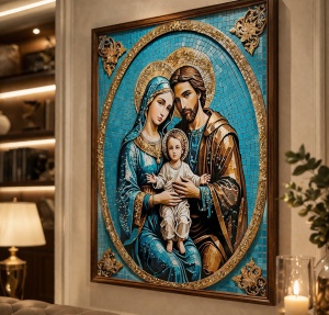 Tablou Sfânta Familie cu Pietricele 60x40cm