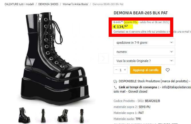 Calzature Pleaser o Demonia sconti e aumenti