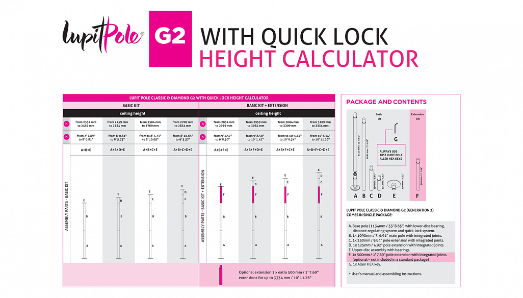 Tabella altezze Lupit Pole Classic G2 Quick Lock Acciaio Inox