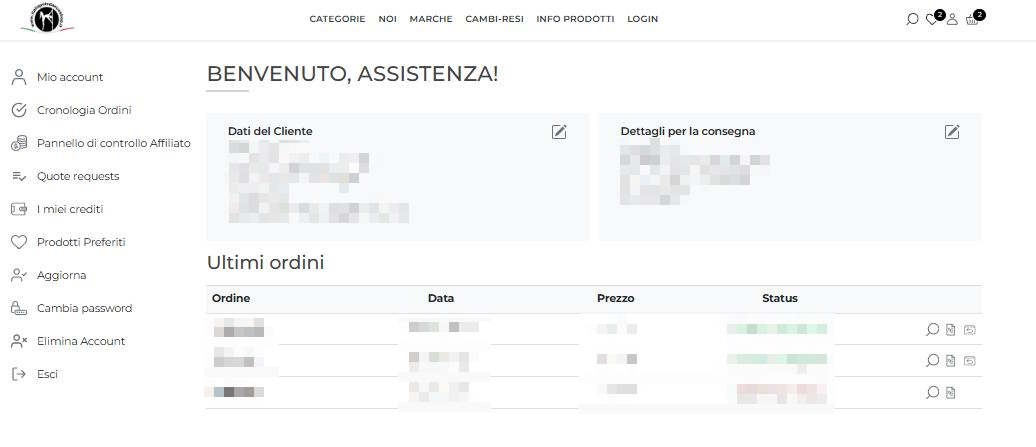 Pannello personale controllo crediti e punti fedeltà