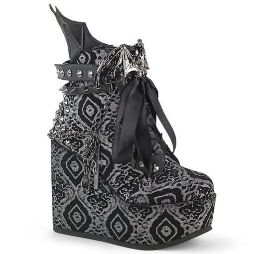 Demonia POISON-107 Blk-Silver Faux Nubuck Leather