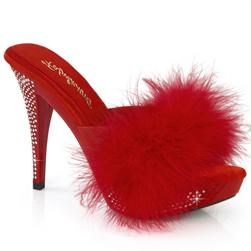 Fabulicious ELEGANT-401F Red Marabou-Faux Leather/