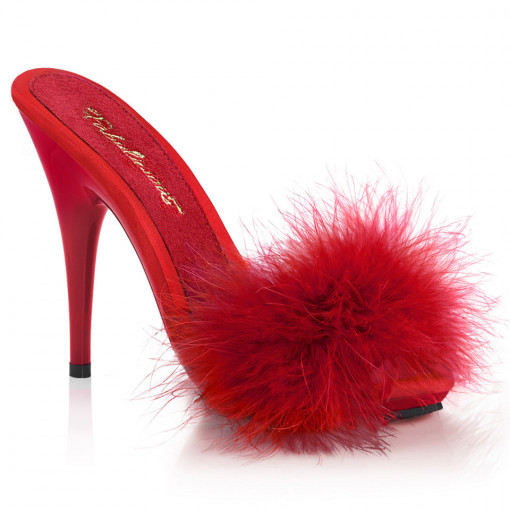 Fabulicious POISE-501F Red Satin-Marabou Fur/Red