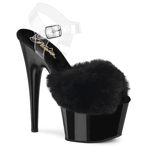 Pleaser ADORE-708FUR Blk Faux Fur-Clr TPU/Blk