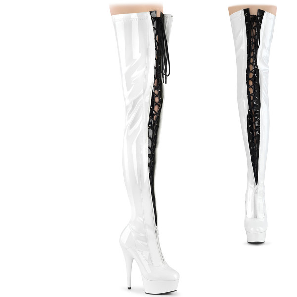 Pleaser DELIGHT-3027 Wht-Blk Str. Pat/Wht