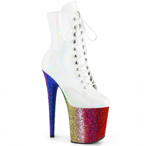 Pleaser FLAMINGO-1020HG Wht Holo Pat/Rainbow Glitt