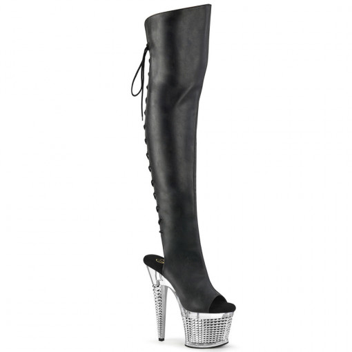 Pleaser SPECTATOR-3019 Blk Faxur Leather/Clr-Slv C
