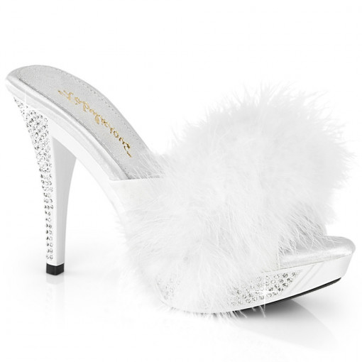 Fabulicious ELEGANT-401F Wht Marabou-Faux Leather/Wht