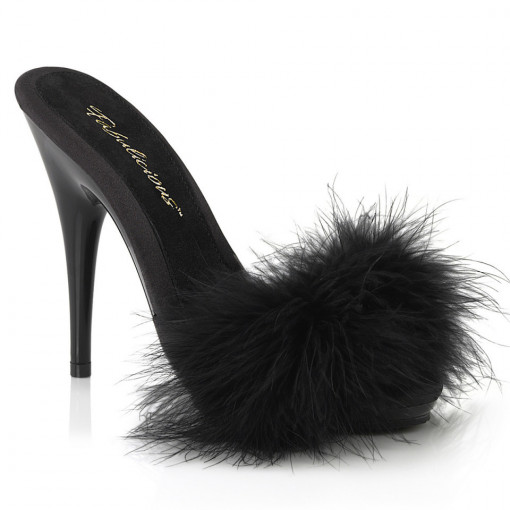 Fabulicious POISE-501F Blk Satin-Marabou Fur/Blk