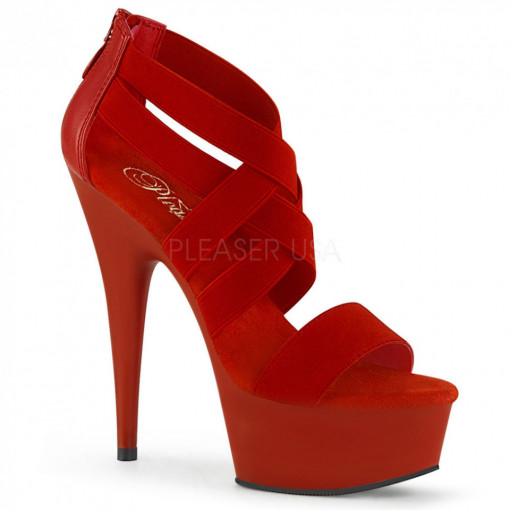 Pleaser DELIGHT-669 Red Elastic Band-Faux Leather/Red Matte