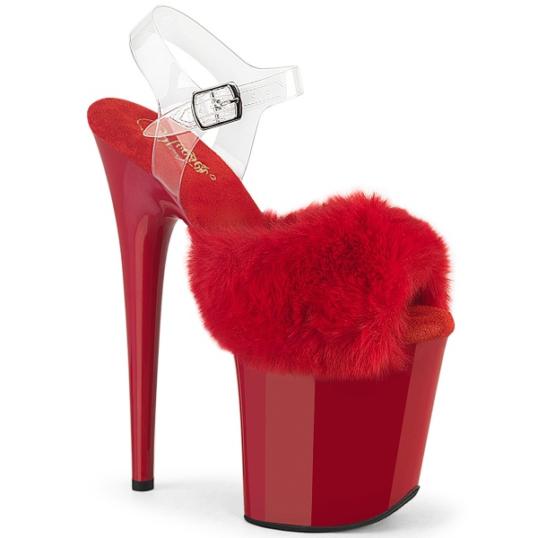 Pleaser FLAMINGO-808FUR Red Faux Fur-Clr TPU/Red