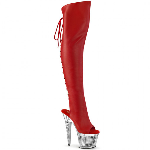 Pleaser SPECTATOR-3019 Red Faux Leather/Clr-Slv Ch