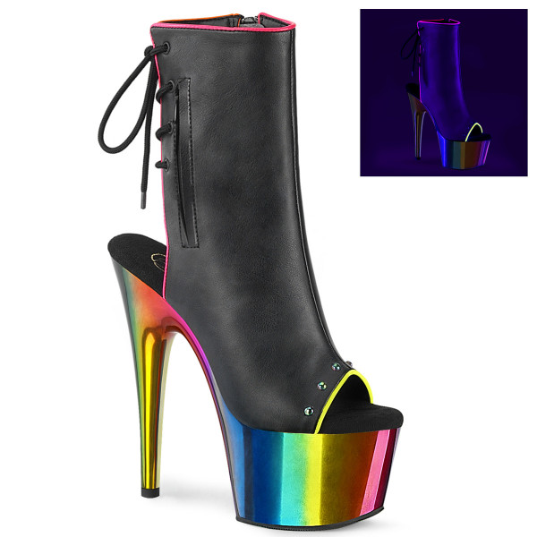 Pleaser ADORE-1018RC-02 Blk Faux Leather/Rainbow C