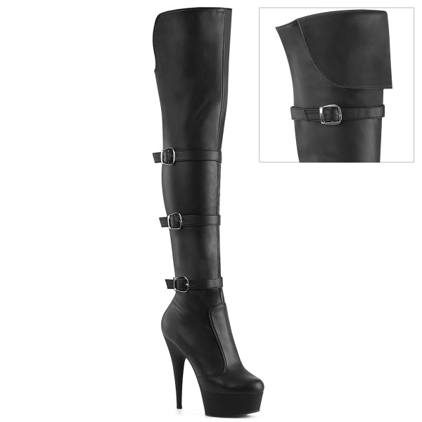 Pleaser DELIGHT-3018 Blk Str. Faux Leather/Blk Matte