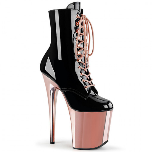 Pleaser FLAMINGO-1020 Blk Pat/Rose Gold Chrome