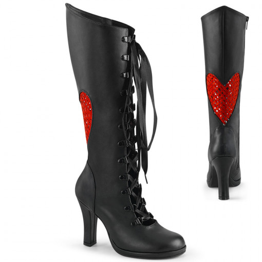 Demonia Cult GLAM-243 Blk Vegan Leather- Red Satin